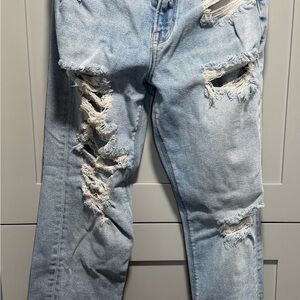 American Eagle Outfitters Light Blue Distressed Straight Leg Jeans
